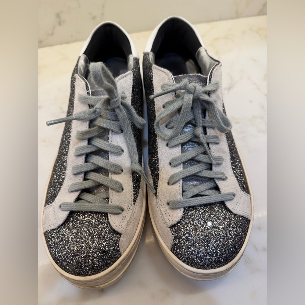 P448 Sneakers John Glitter Black Sparkle Low Top Sneaker Shoes Size 38 US 7.5